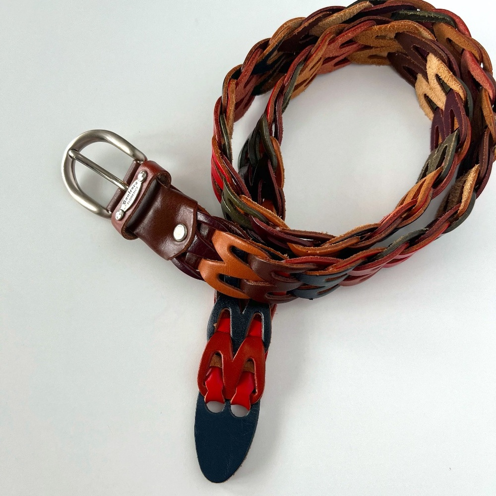 Vintage Dantesca Braided Multi Colored Leather Belt with Solid Brass Buckle